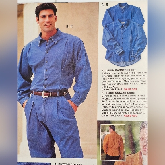 International Male Mens Denim Banded Collar Shirt Pleated Front 90s Retro Small - Picture 7 of 7